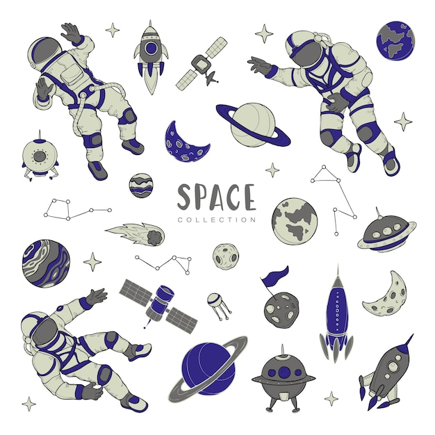 Vector set of space items and object isoleted on white