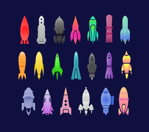 Vector vector set of spaceships in different shapes and colors