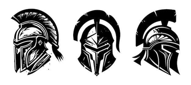Vector set spartaanse krijger helm zwarte logo's
