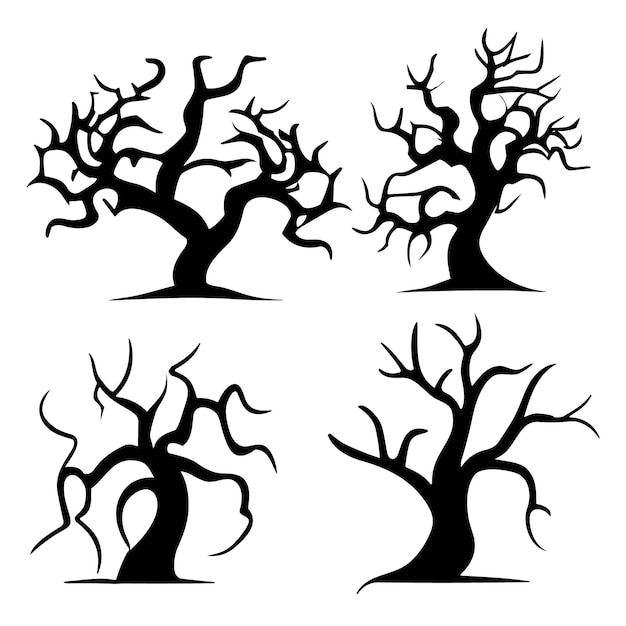 Vector set of spooky Halloween tree