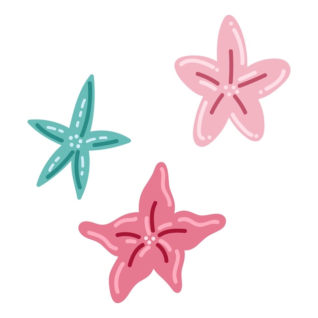 Vector set of starfish pink and blue cartoon