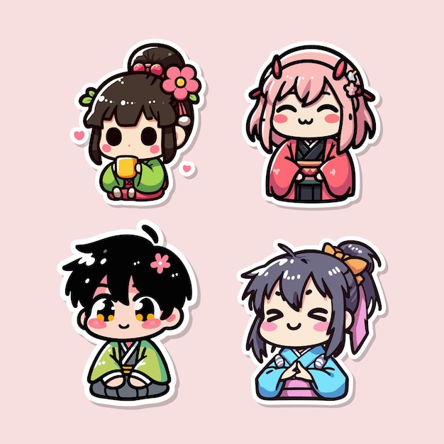 Vector vector set of stickers of character chibi