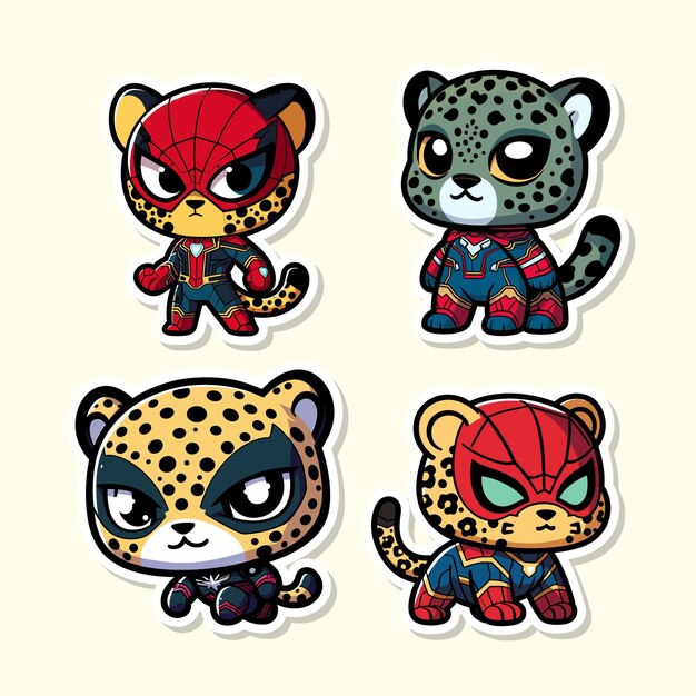 Vector vector set of stickers of cheetah chibi