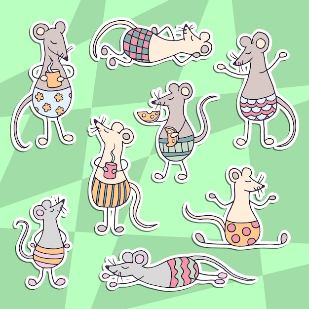 Vector set stickers met grappige cartoon schattige ratten, voor ontwerp en decoratie