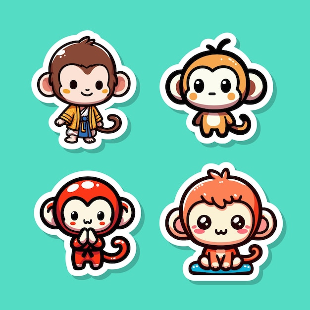 Vector vector set of stickers of monkey chibi