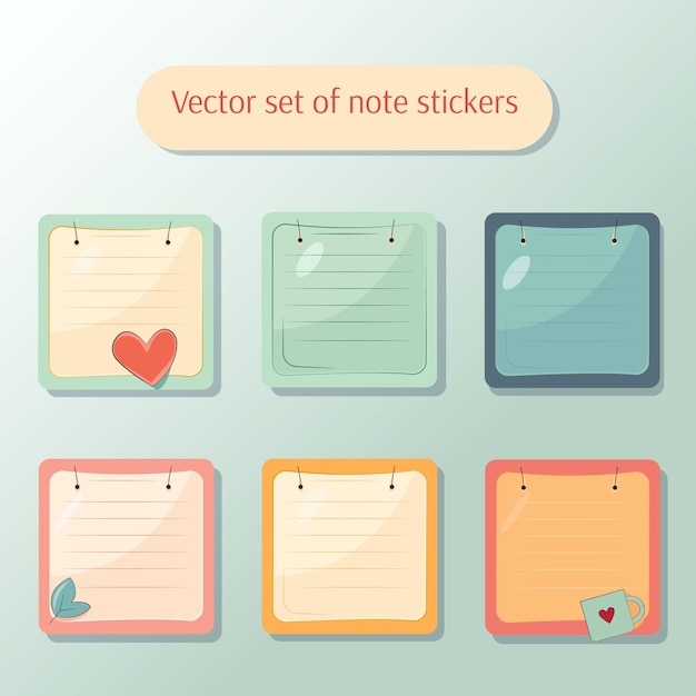 Vector set of stickers for notes in flat style All elements are isolated from each other