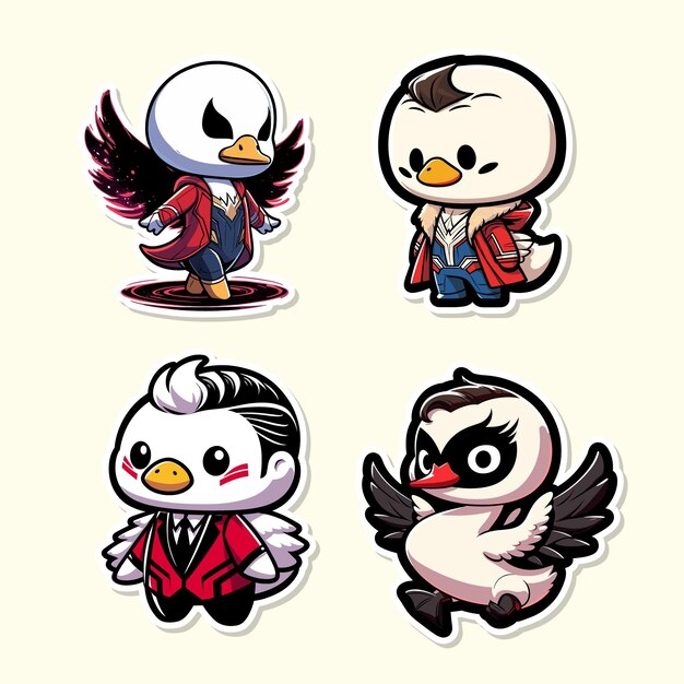 Vector set of stickers of swan chibi