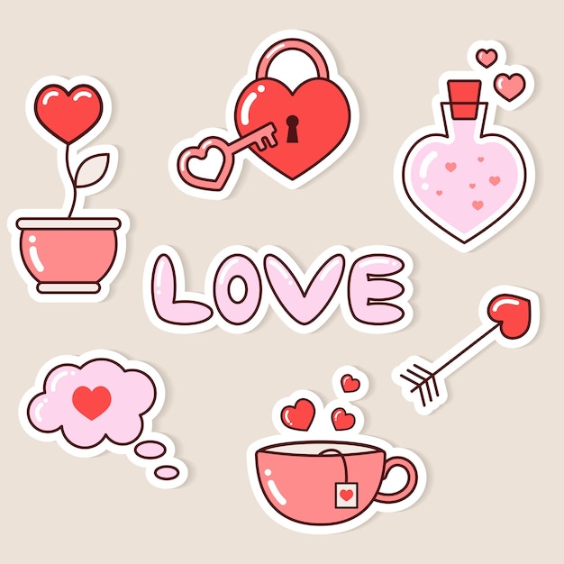 vector set stickers voor valentijnsdag