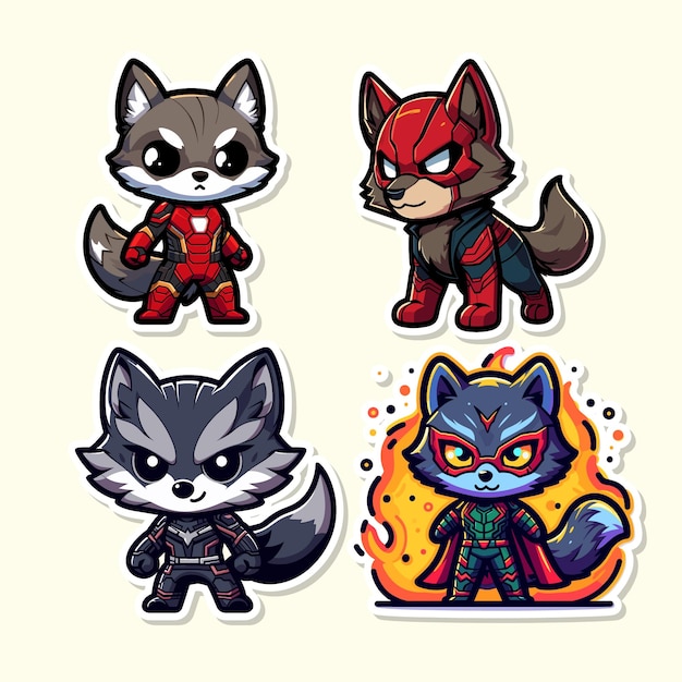 Vector vector set of stickers of wolf chibi