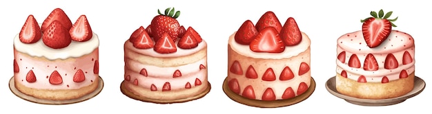 Vector set of strawberry cakes and desserts illustration