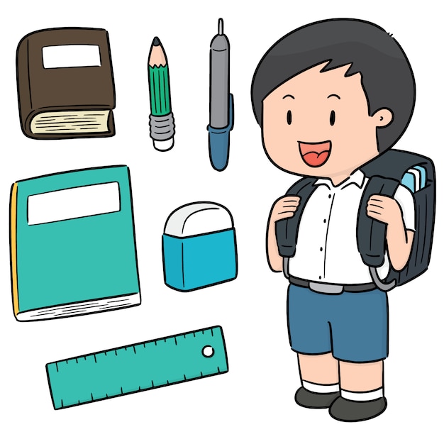 Vector set student en briefpapier