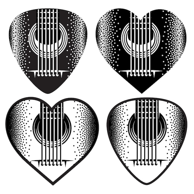 Vector set of stylish monochrome plektrum for guitar