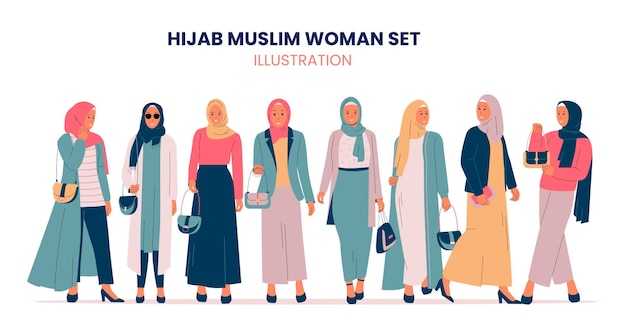 Векторный набор стильных мусульманских женщин