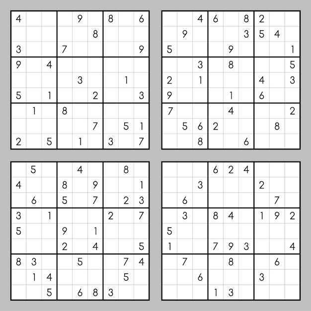 Vector vector set of sudoku puzzles with numbers