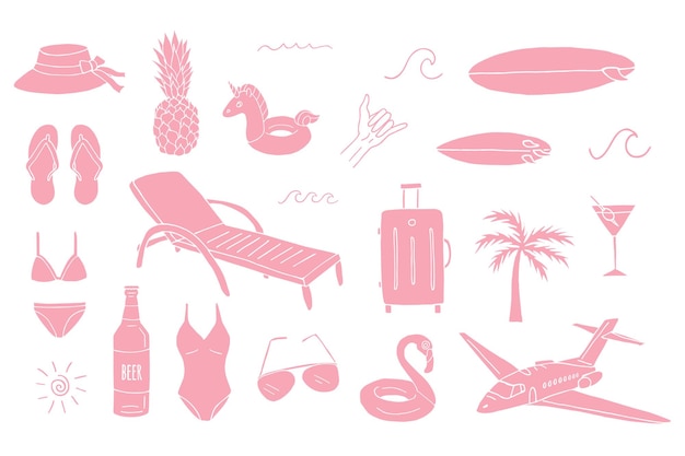 Vector set of surf and swimming suit and accessory