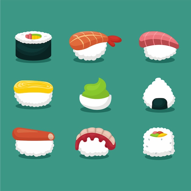 Vector set of Sushi Icons with Flat Style