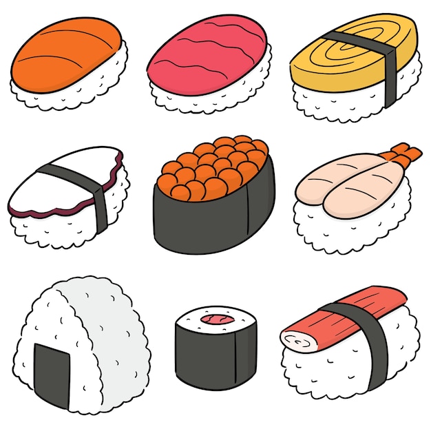 vector set of sushi (rice with raw fish)