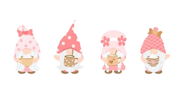 Vector  Set of sweet Gnome holding coffee cup Clip art Bundle