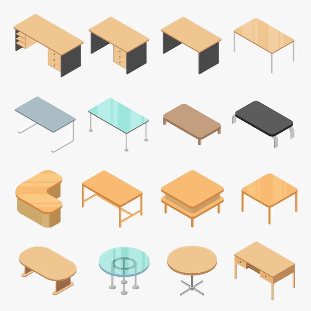 Vector vector set tables isometric object