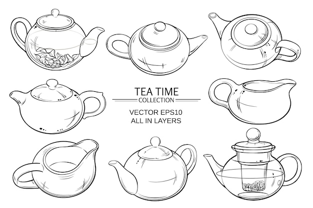 Vector vector set of teapots on white background