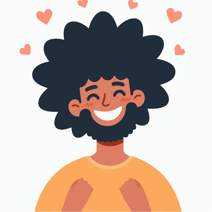 Vector vector set of a teenager with curly hair who is cheerful with a flat design style