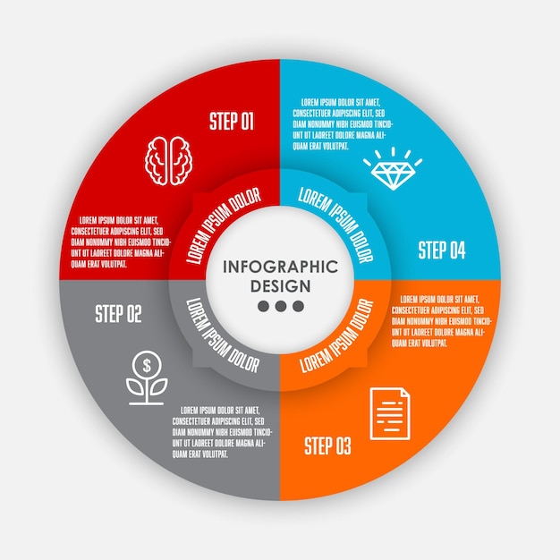 Vector set template infografica cerchio 4 step template diagrame per la presentazione