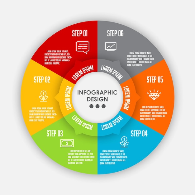 Vector set template infografica cerchio 6 passi template diagrame per la presentazione