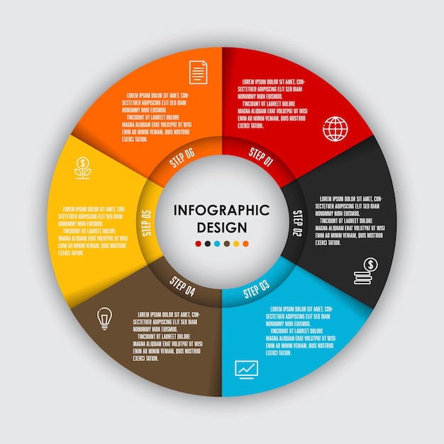 Vector set modello infografica cerchio forma 6 passaggi per la presentazione