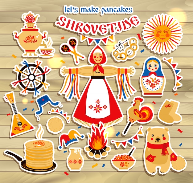 Vector set on the theme of the russian holiday carnival.