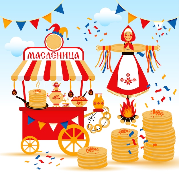 Vector set on the theme of the russian holiday carnival.