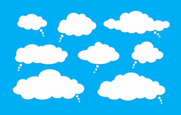 Vector Set of Thought Comic Clouds Flat Design Elements White Frames on Sky