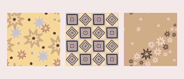 Vector set of three abstract seamless patterns