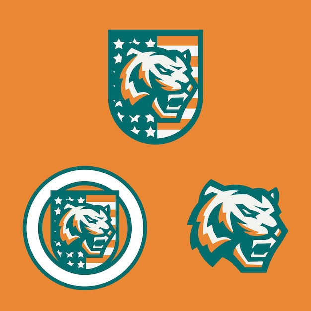 vector set of tigers logo badge for sport team and esport team