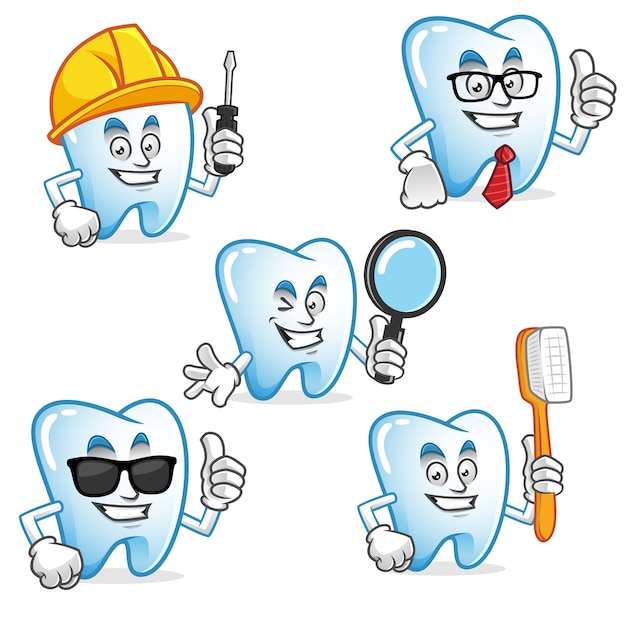 Vector set of tooth mascot