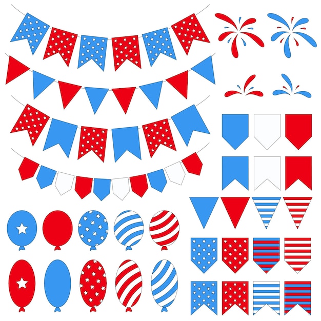 Vector set of traditional elements for usa independence day for july 4th celebration