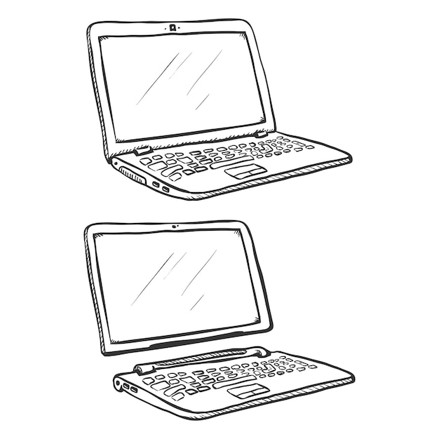 Vector Set of Two Sketch Laptops on White Background