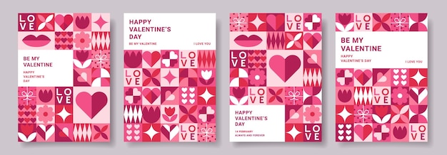 Set vettoriale di modelli di poster geometrici per san valentino design minimalista e alla moda