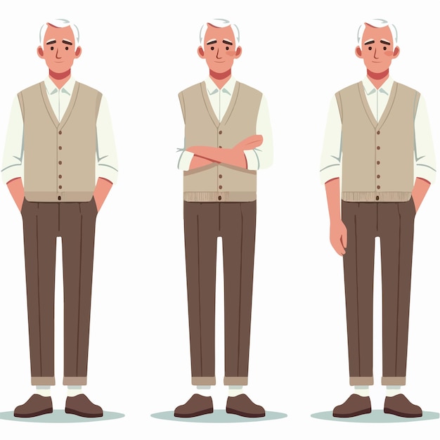 Vector set van 3 grootvader karakters in platte ontwerp stijl