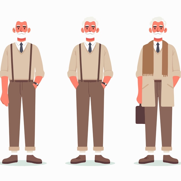 Vector set van 3 grootvader karakters in platte ontwerp stijl