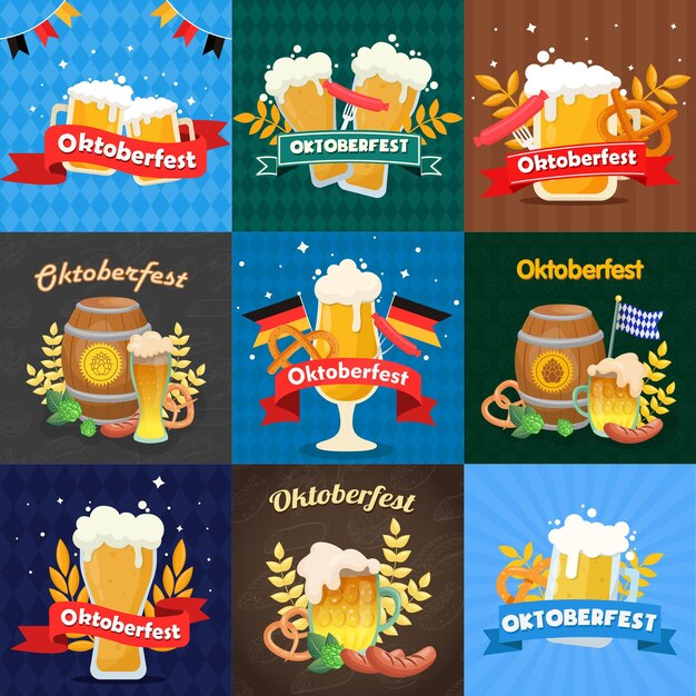 Vector set van 9 stuks oktoberfest bierfestival reclamebanners