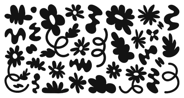 Vector set van abstracte bloemen en vormen Hedendaagse grappige vormen Trendy 70s 90s retro stijl