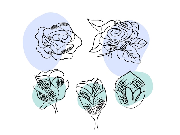 Vector vector set van bloemen schets lijn doodle illustratie