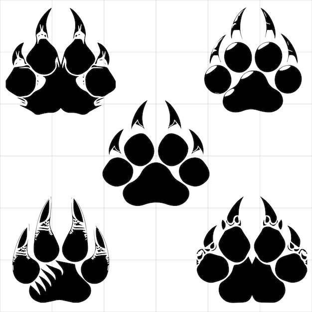 Vector vector set van cat lion of tiger claw print illustraties