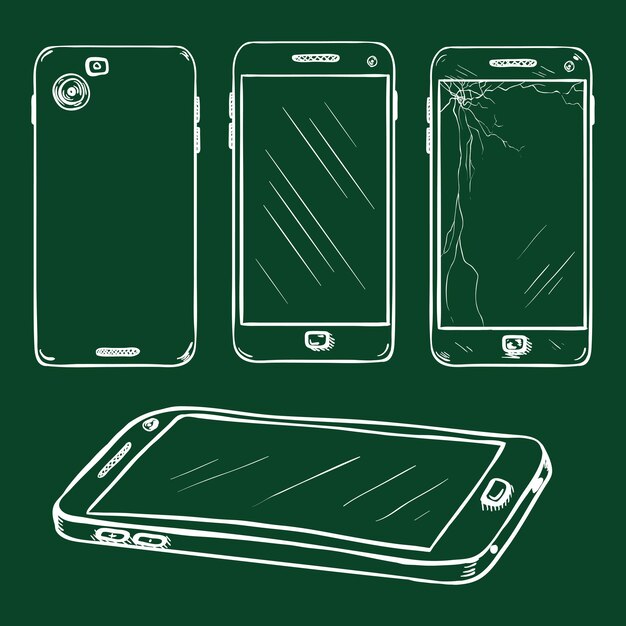 Vector vector set van chalk sketch smartphones