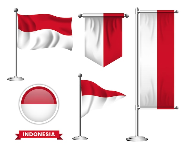 vector set van de nationale vlag van Indonesië in verschillende creatieve ontwerpen