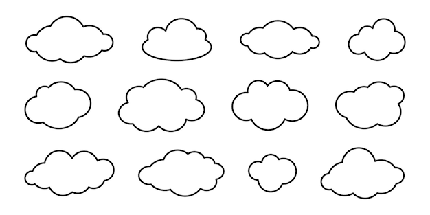 Vector vector set van doodle contour wolken eenvoudige wolken verzameling in zwarte contour