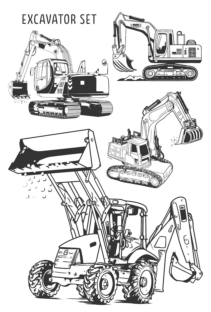 Vector vector set van graafmachines vector illustratie van een set bouwmachines