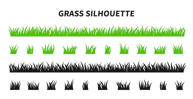 Vector set van groene gras silhouetten geïsoleerd op een witte achtergrond Natuurlijke eco bio organische Illustratie voor conceptontwerp