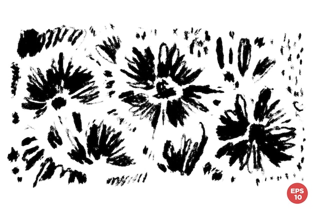 Vector set van inkt tekenen wilde bloemen monochroom artistieke botanische illustratie geïsoleerde bloemen elementen hand getekende illustratie