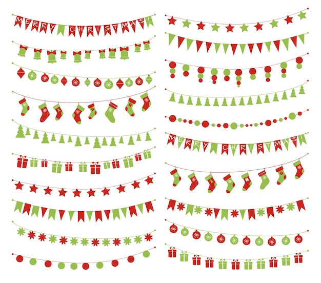 Vector set van kerstbundels en kransen